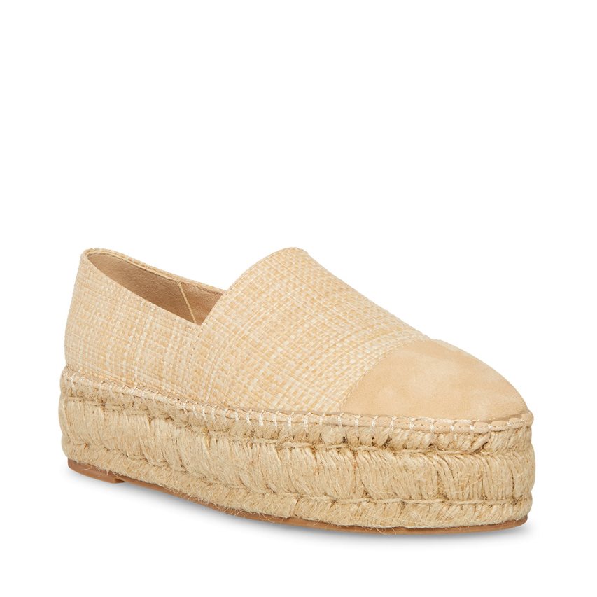 Beige Steve Madden Kitt Natural Raffia Women's Platform Shoes | PH 0613QGK